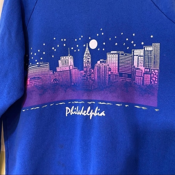 Vintage Philadelphia Crewneck Sweatshirt Blue Sz XLarge - Picture 2 of 7